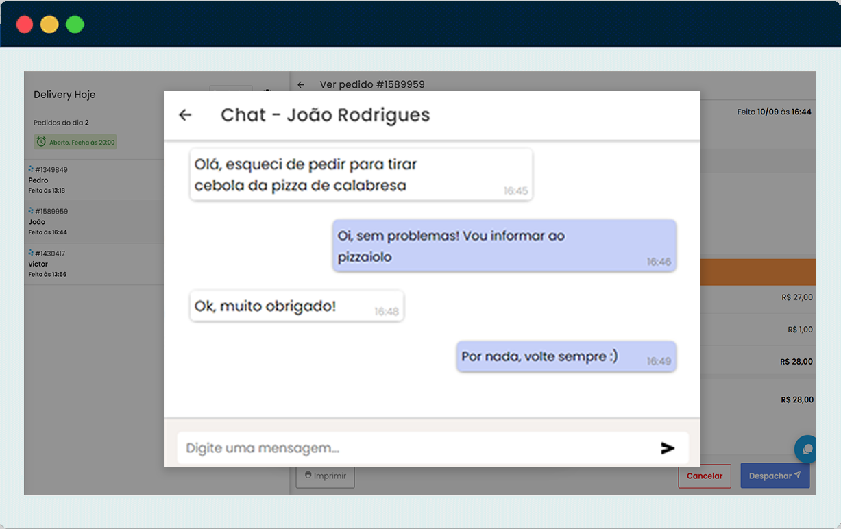 Chat com o cliente em tempo real