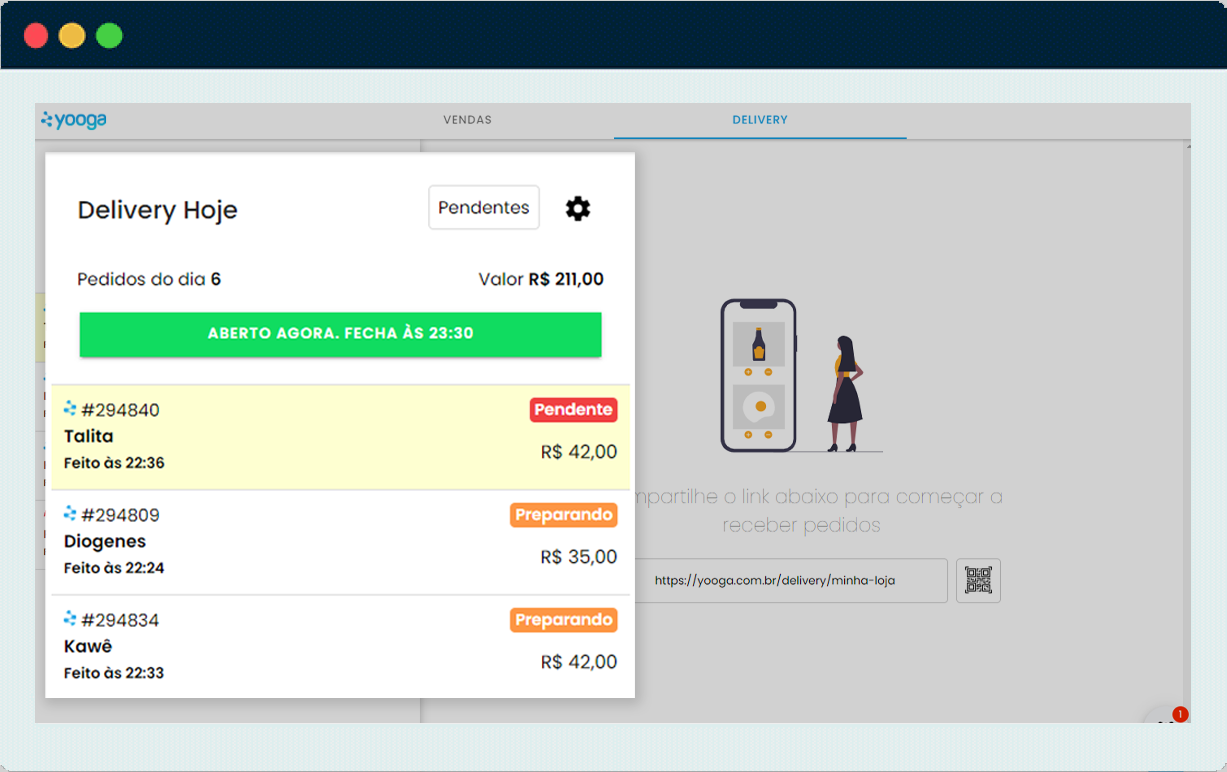 Gerenciador de pedidos delivery do Sistema Yooga
